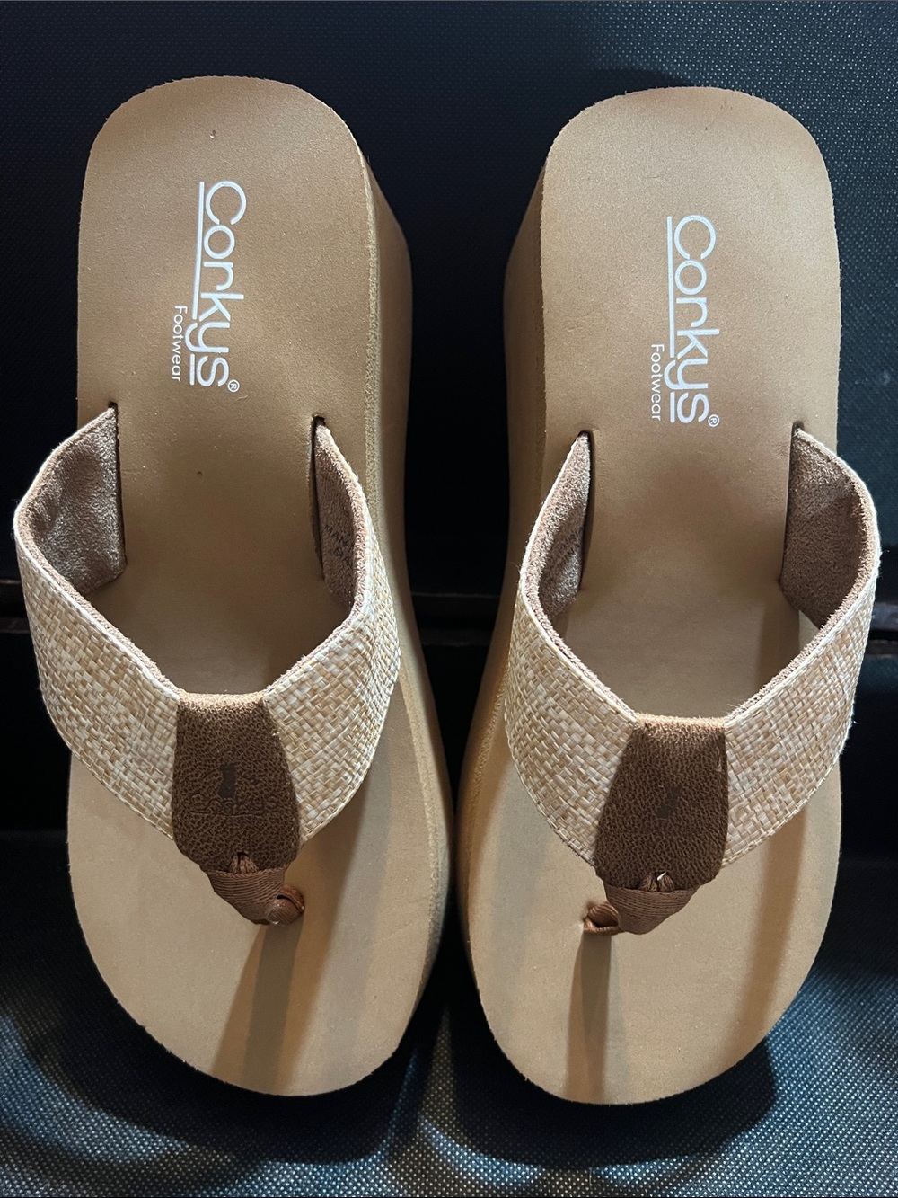 Corkys Tan Woven Strap Flip Flop Sandals